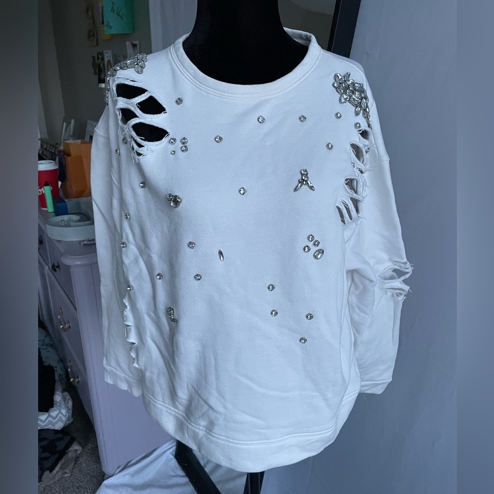 NWOT Rhinestone distressed sweater